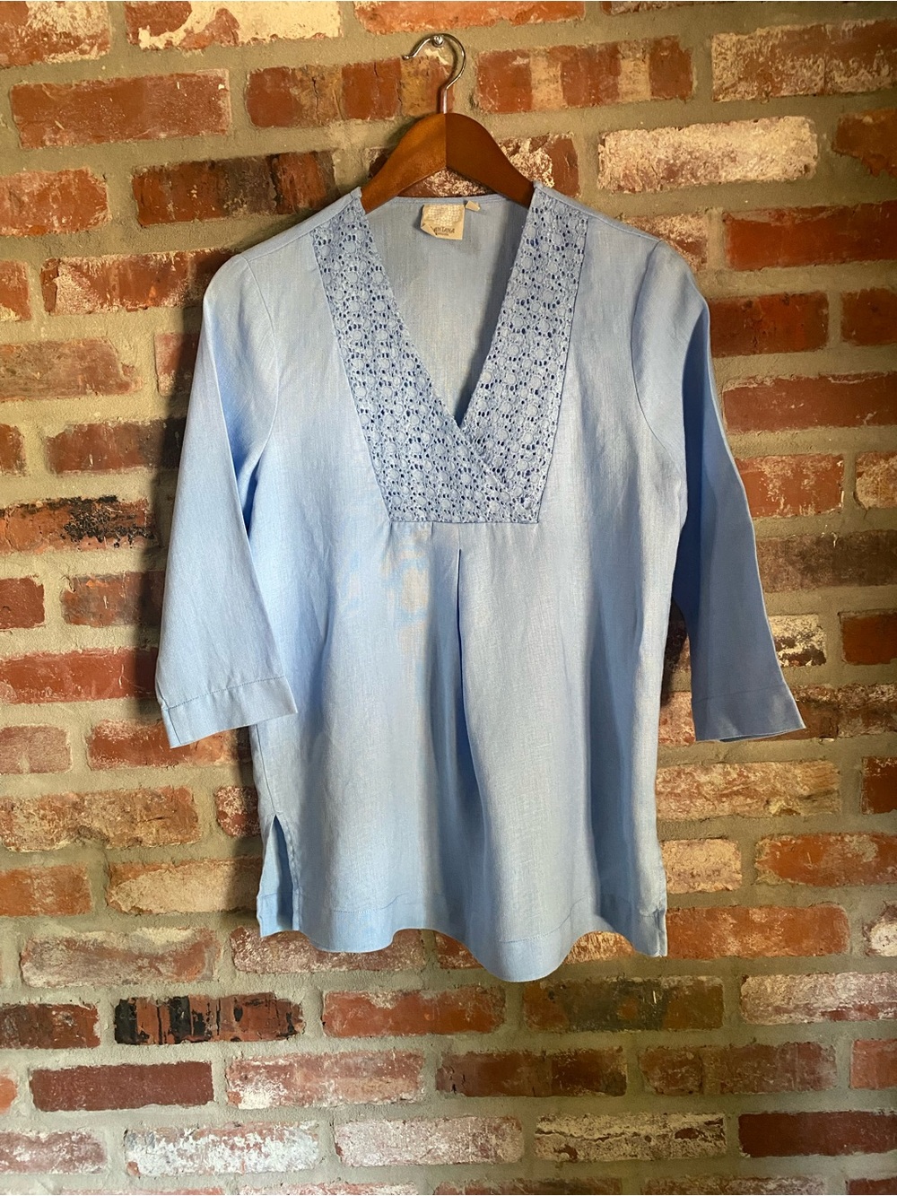 Light Blue V-Neck Embroidered Tunic Top